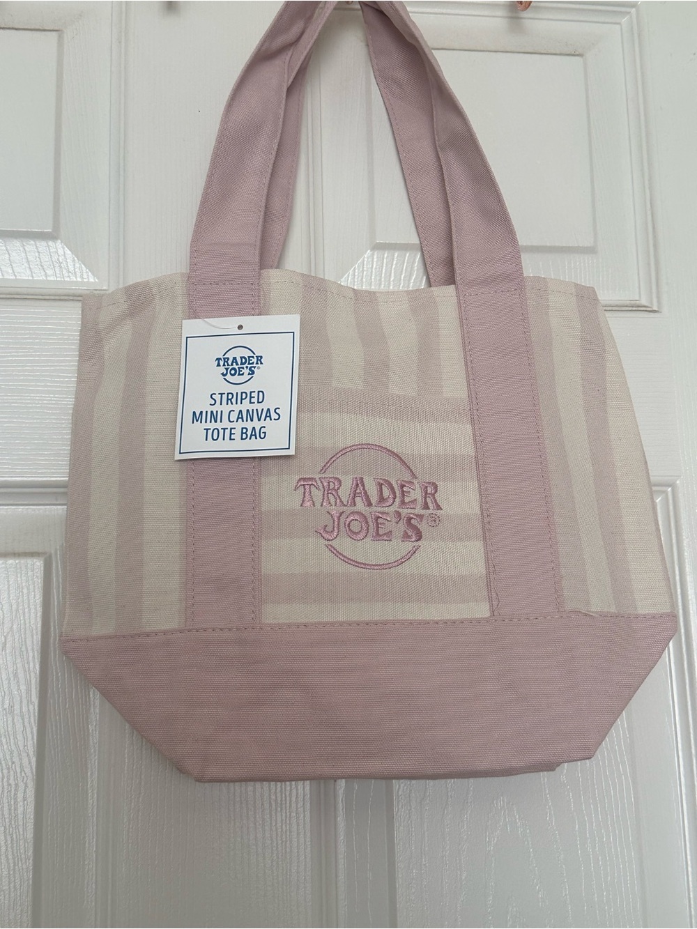Trader Joes NWT Mini Canvas Striped Tote Bag Pastel Pink Summer Edition!